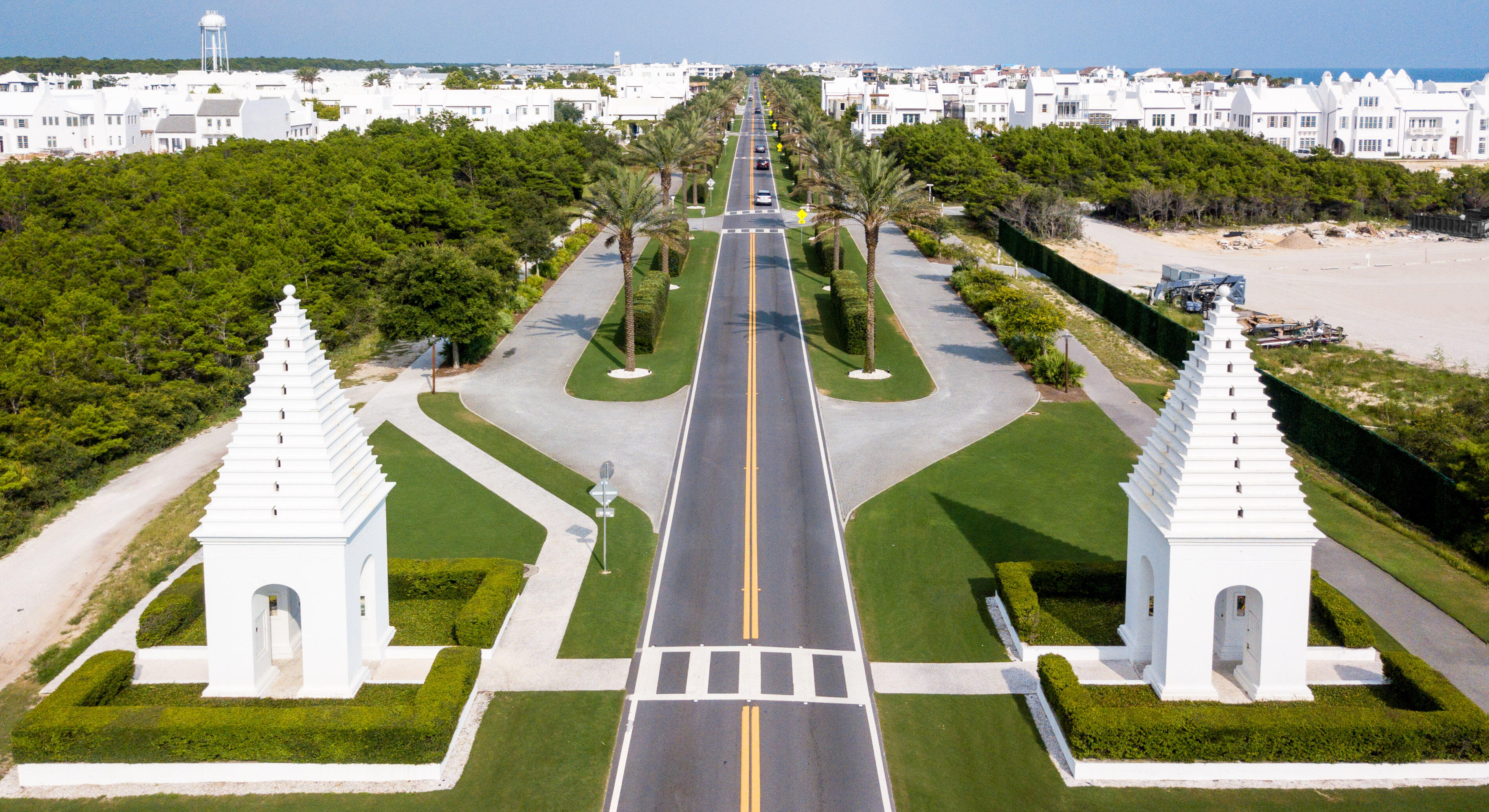 Going through the entrance Pillars at Alys Beach on 30A